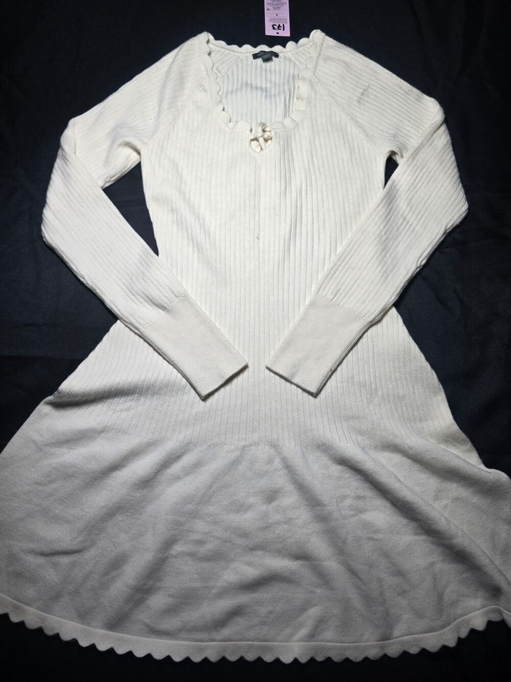 Wild Fable Ribbed Sweater Knit Mini Dress Tie Front Cream
